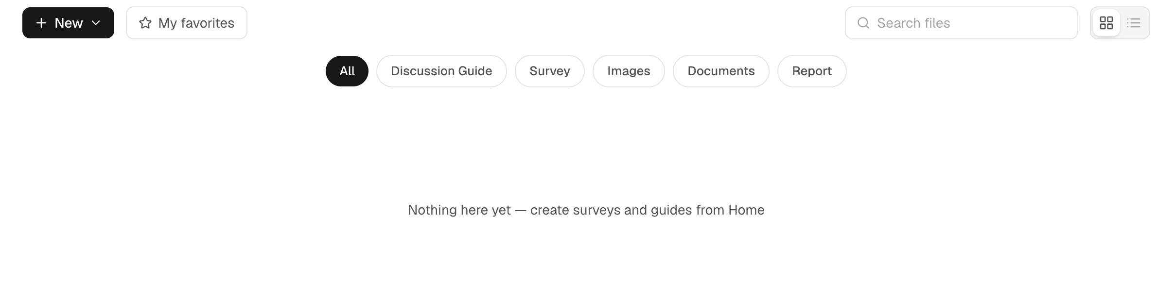 The Library type tabs and New action in an empty demonstration workspace.