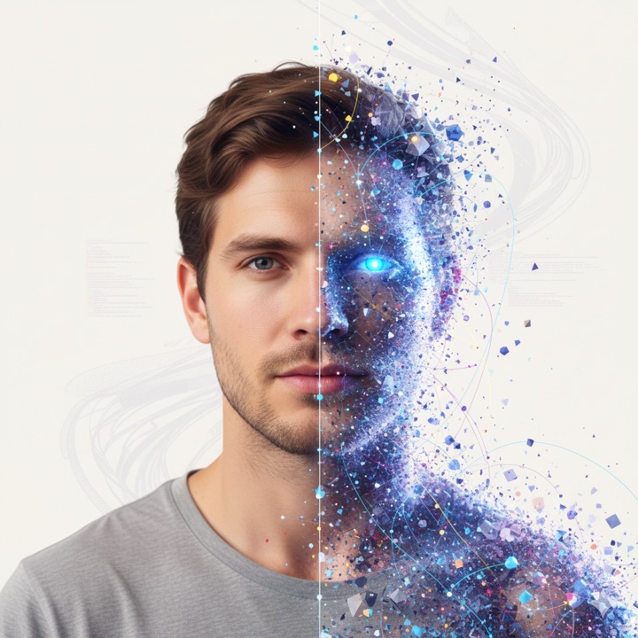 A synthetic individual, part real person and part data — an American man